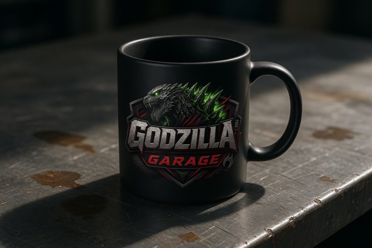 Matte black Godzilla Garage mug