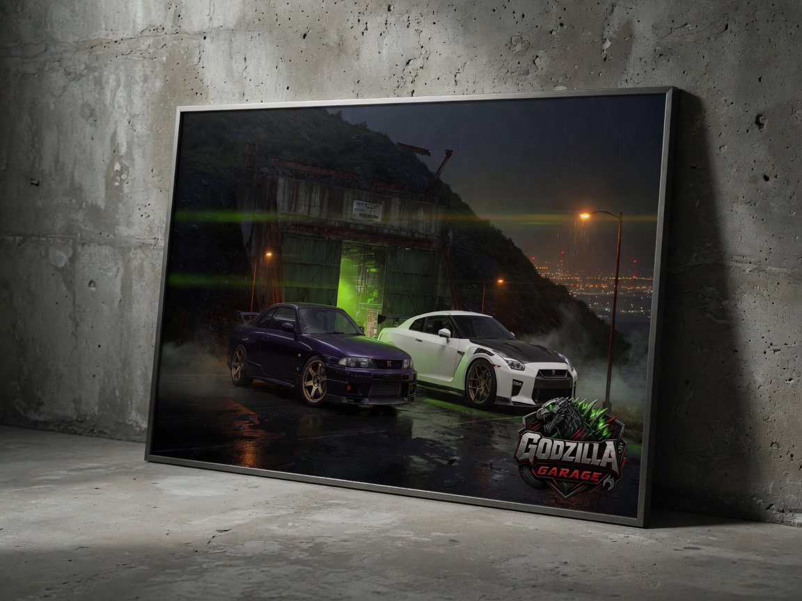 Framed metal print of both GT-Rs at the hangar